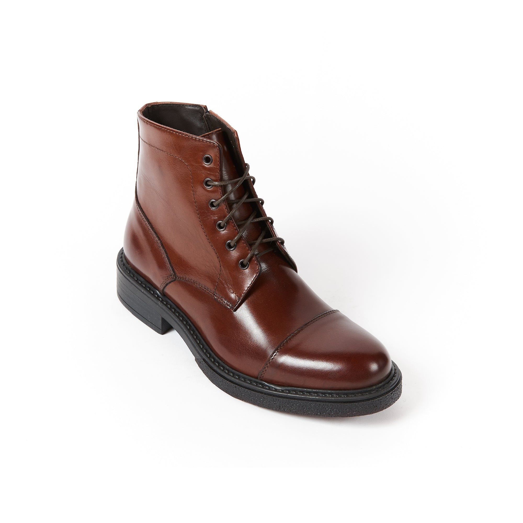 Toe cap laced boot mahogany brown