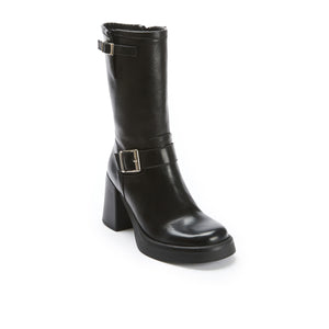 Heeled biker boot black