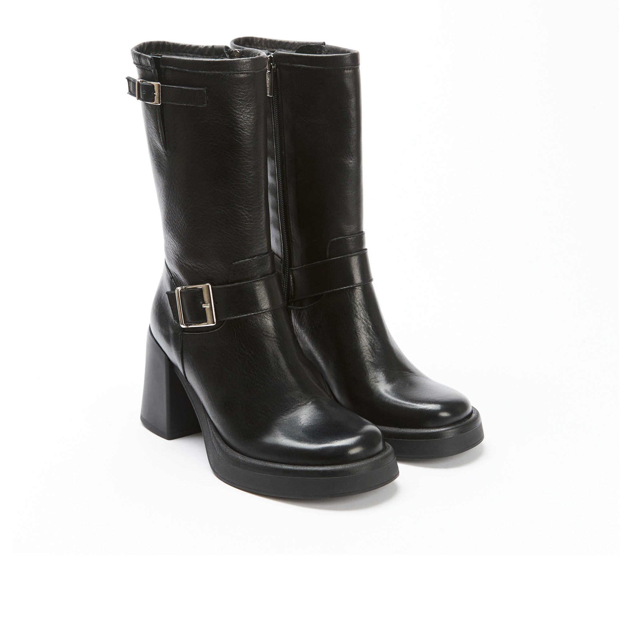 Heeled biker boot black